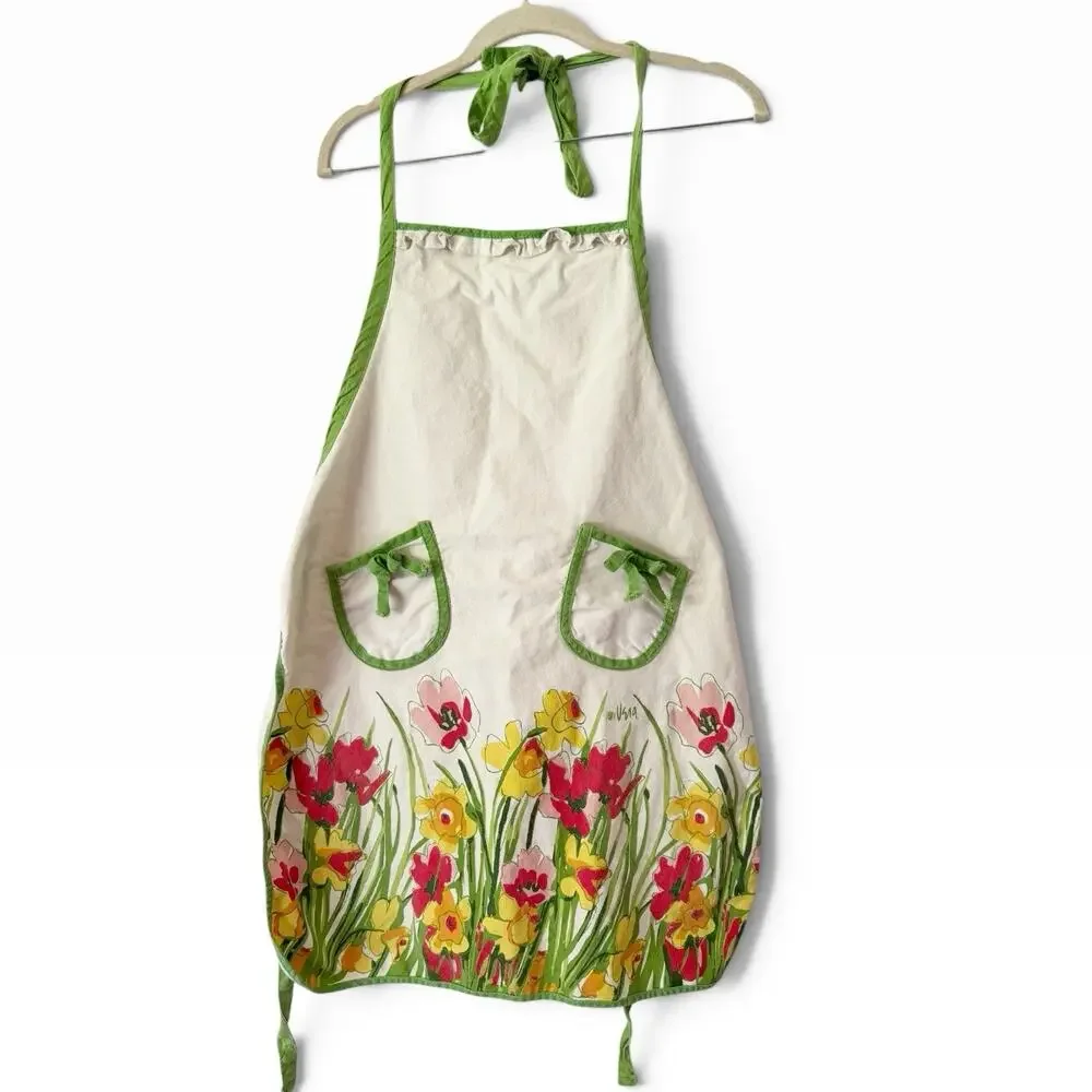 Vera Neumann Vintage 60s Floral Bib Apron Retro Farmhouse Cooking Baking